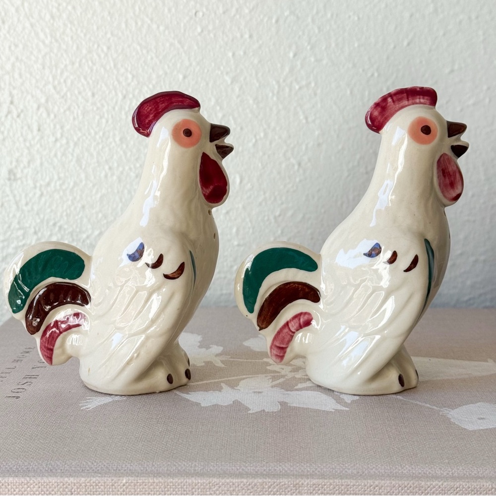 Ceramic Rooster Salt Pepper Shakers Vintage Decor Farmhouse Kitchen
